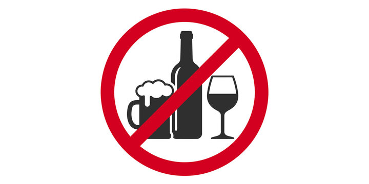 No drinking sign with wine bottle, beer mug, and glass on transparent background