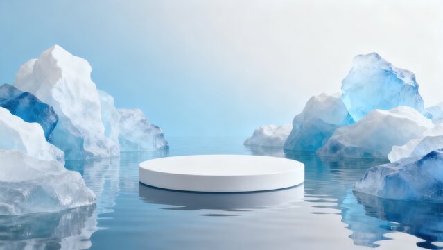 Icebergs and white circular platform