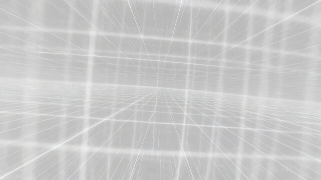 Abstract white geometric grid tunnel shown in minimal style on light background, concept of digital space