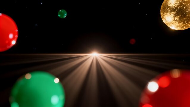 Colorful spheres in space with light rays