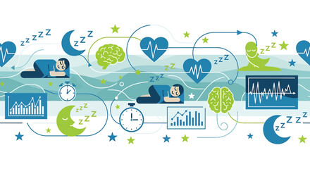 Naklejka premium Sleep science and health benefits, brain activity, heart rate, and sleep cycles illustration