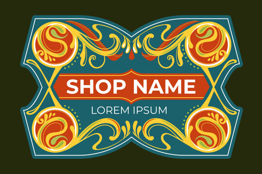 Fileteado Style Border Label Template Vector with Flourish Ornate