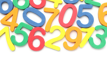 Fototapeta premium Different colorful numbers isolated on white, top view