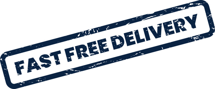 Rectangular rubber stamp design featuring fast free delivery text in distressed style for shipping labels