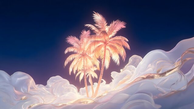 Palm trees in glowing clouds