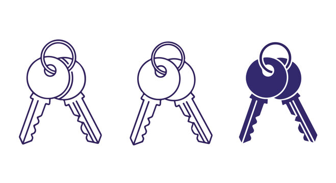 Set of three keys in different shades of blue on a white background, symbolizing options or choices