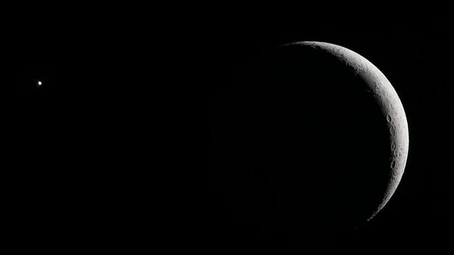 Abstract astronomy background featuring telescope shot of moon Da Vinci glow and Venus