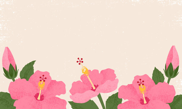 Hibiscus flower border with copy space, in a cut paper style with textures

