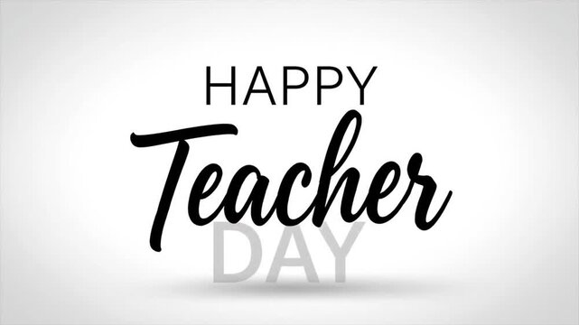 Happy Teacher Day greeting animation with elegant script typography in soft gradient light