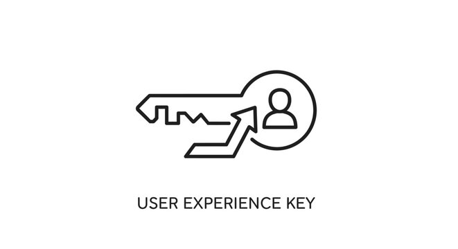 User experience key line icon representing UX design, customer journey, digital access, solution, and interface improvement strategy.