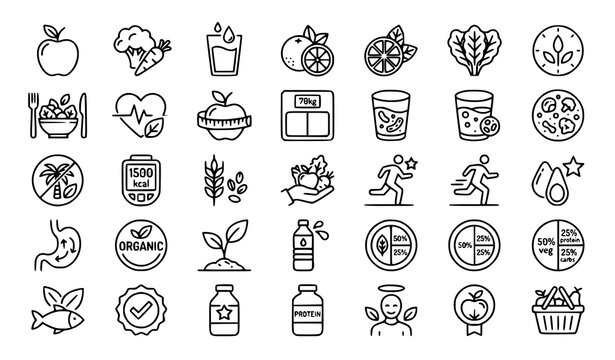 Nutrition Web Icons Vector Editable Stroke Collection