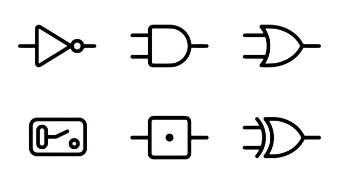 Digital Logic Gates and Symbols Set, Electronic Circuitry Icons, Technology and Engineering Concepts, Computer Science Components, Vector Graphics