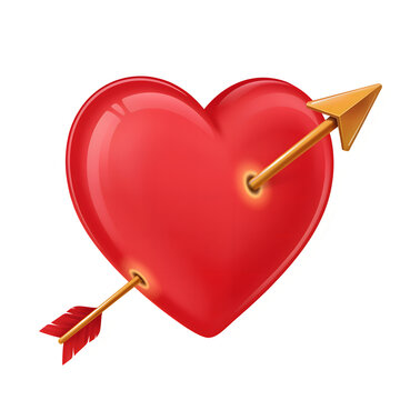 A stylized red heart with a golden arrow, depicted as a sticker isolated on transparent background png