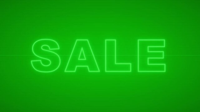 Vibrant Green Neon SALE Word Glitch Effect on Chroma Key Background. High Quality 4K Video Loop for Advertising and Promotional Content