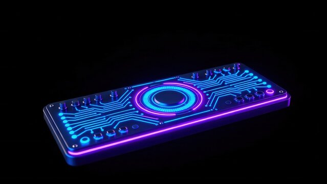 Futuristic electronic device with glowing circuits