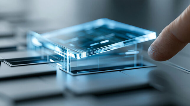 Glowing transparent card entering a modular custody slot wall, digital workflow governance review and process control background concept, with copy space