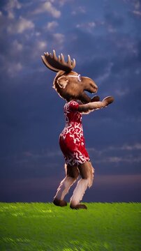 Funny Moose Soccer Player Dances on Football Field - 3D Animation