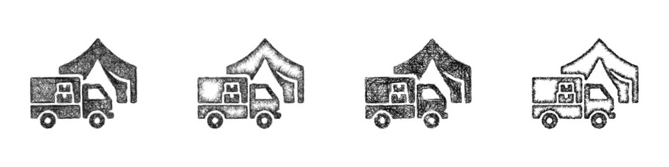 Fototapeta premium Sketch black and white field logistics icon design set