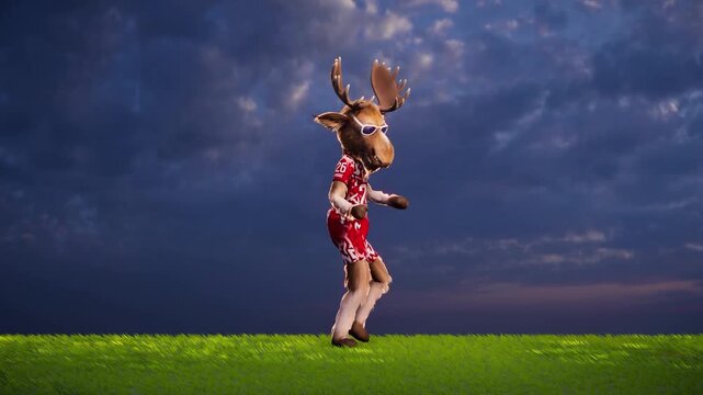Funny Moose Soccer Player Dances on Football Field - 3D Animation