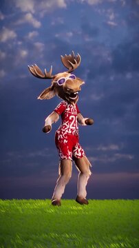 Funny Moose Soccer Player Dances on Football Field - 3D Animation