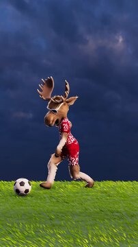 Funny Moose Goalkeeper Kicking a Soccer Ball &ndash; 3D Animation