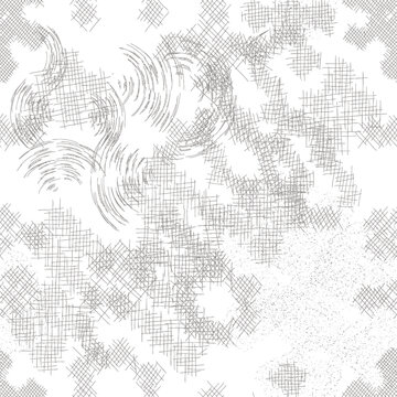 Abstract seamless texture featuring grey hand-drawn scribbles and cross-hatched linear patterns on white