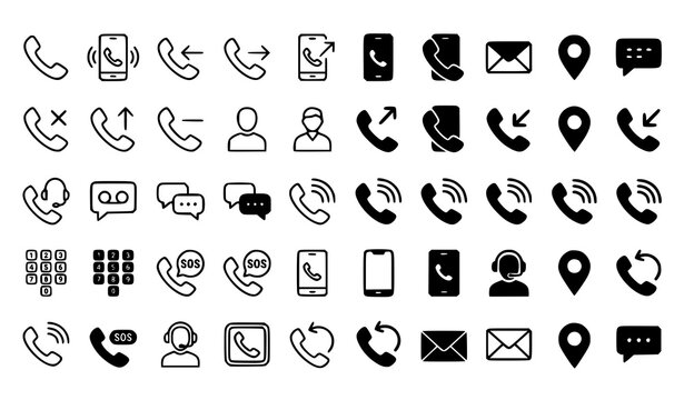Phone Call Telephone Icon Symbol Editable Stroke Vector Set