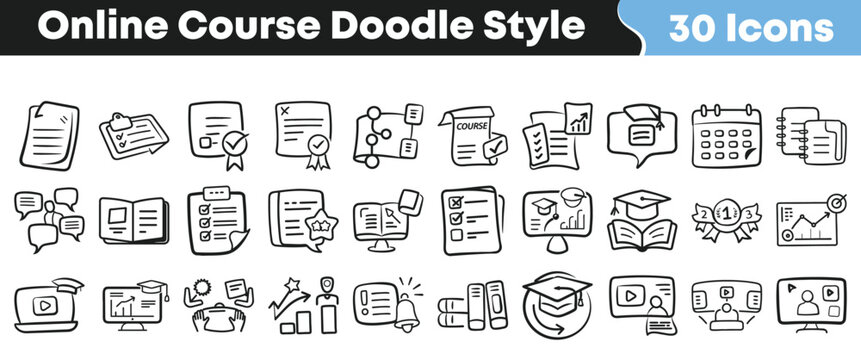 Hand drawn doodle style icons for online education and courses