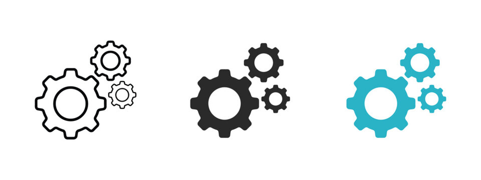 Gear icon set in three different styles