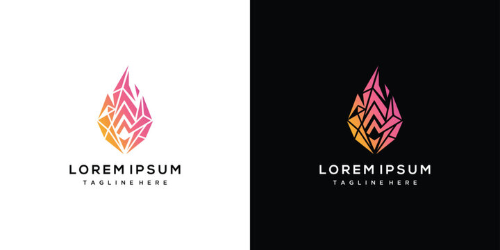 Abstract Crystal Flame Logo Design with Gradient Colors on White and Black Backgrounds