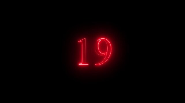 Neon number 19 with alpha channel, neon numbers, Bright neon glowing number 19, light pink . bright, glowing effect, smoothly transitioning between