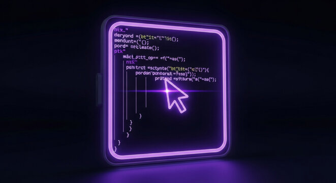 Neon purple digital software coding interface