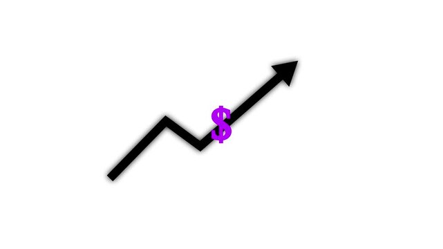 Money increases icon, dollar rate increase stretching arrow up icon .Glowing up arrow with dollar sign. Glowing neon line of dollar sign icon and up arrow isolated on transparent.Business growth
