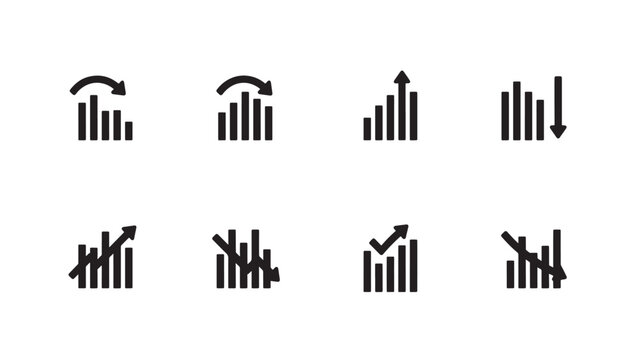 "Bar chart trend icons with arrows and variations"