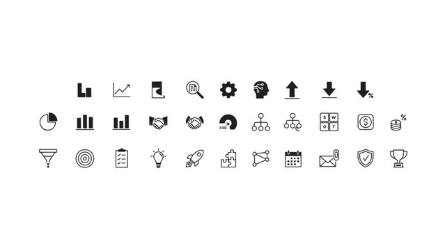 "Business analytics and productivity icons"