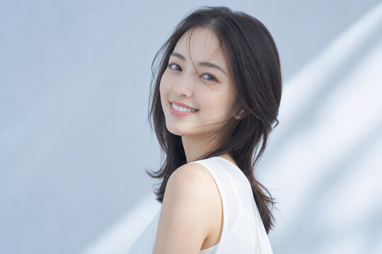 笑顔で振り返る美しい女性 Generative AI