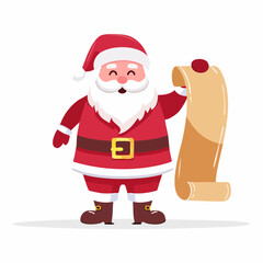Obraz premium Santa Claus holding a long scroll with a list