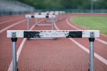 Fototapeta premium A close-up view of a track featuring multiple hurdles