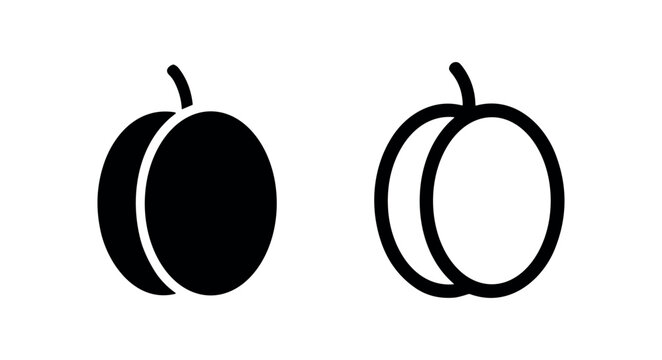 Whole plum icon and outline whole plum icon