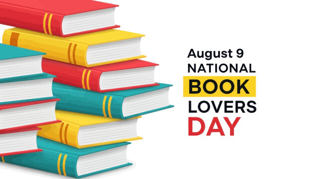 National book lovers day celebration graphic with stack of books