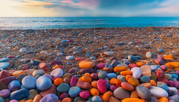 perspective of rounded sea pebble stones rock on beach natural abstract pebble texture background small multicolor river pebble rock stones close up colorful rock stones or gravel on ocean coast