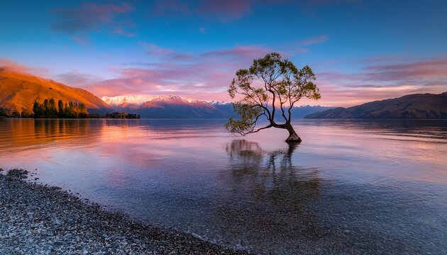 that wanaka tree at sunrise wanaka new zealand
