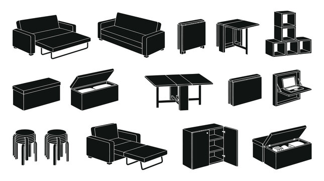 Minimalist Multifunctional Furniture and Modular Home Decor Icon Vector