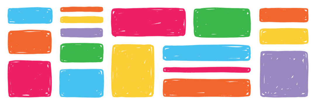 Collection of colorful hand drawn rectangular shapes on white background