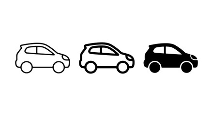 Fototapeta premium Three Car Icons: Outline, Line Art, and Solid Black Vector Styles
