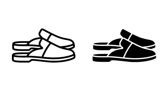 Mule Shoes Icons, Backless Footwear Vector Set, Slip-on Loafer Outline & Silhouette Graphics