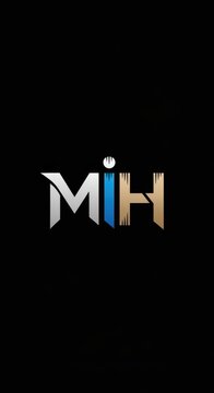 MIH Logo Design Metallic Silver Blue Gold Black Background.