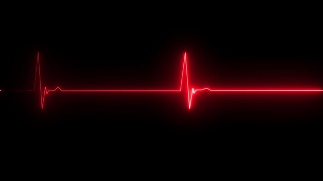 Abstract heartbeat and pulse rate on black background. Glowing neon heartbeat icon. Heart bit signal animated.4K Glowing neon heartbeat
