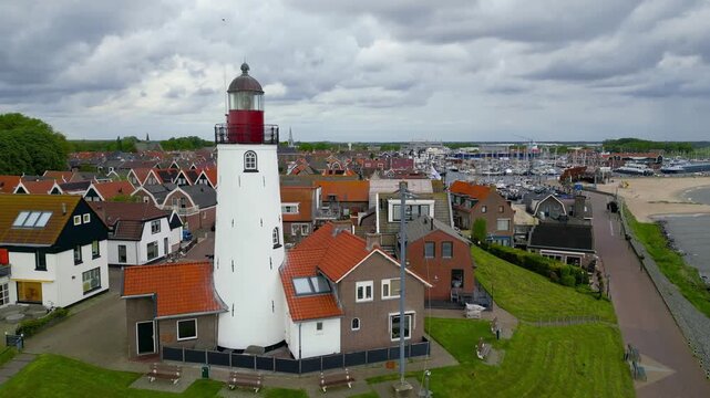 Aerial view of lighthouse in Urk village Netherlands