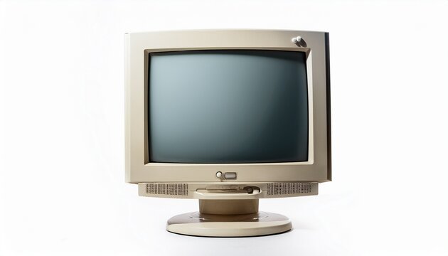 close up of old computer monitor isolated on white background
